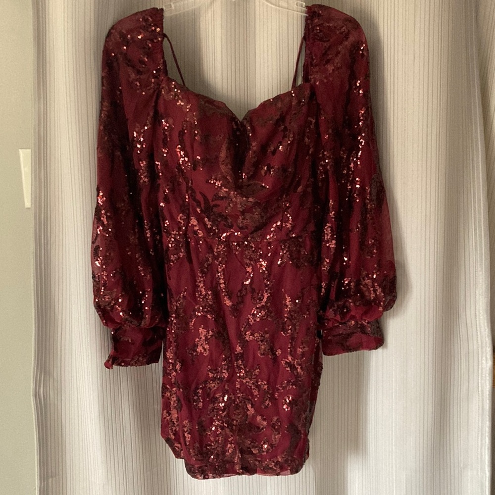 Burgundy sparkly long sleeve dress